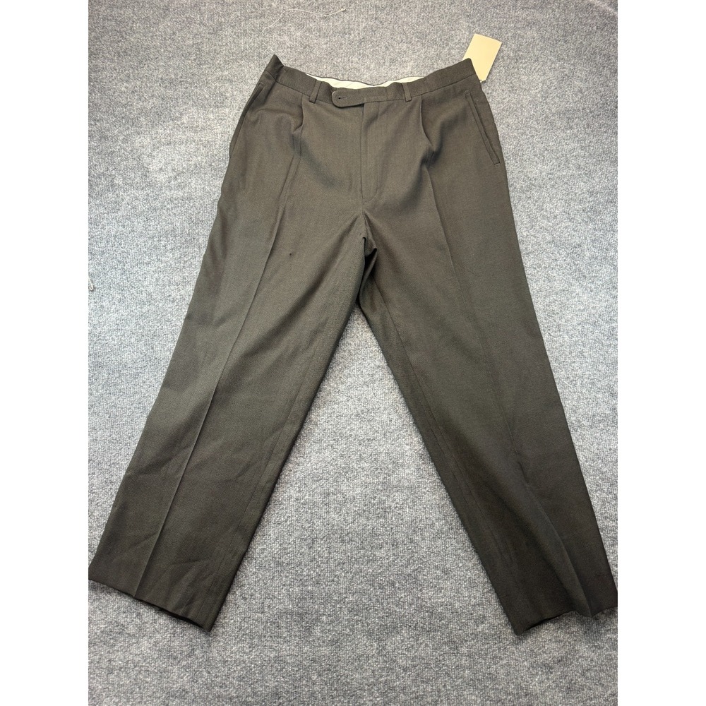 Mens Dress Pants 36R Gray Wool Pleated Natural Stretch Professional Straight Leg